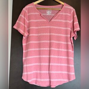 TIME & TRU Mauve Striped V-Neck Women's Top